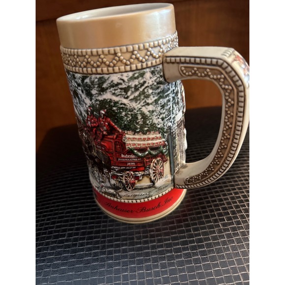 Budweiser Christmas Beer Stein Collectible Holiday Scene Horses Wagon - Picture 4 of 5